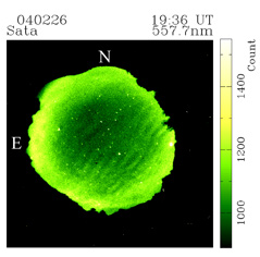 Wavy structures with scales of 15-20 km at altitude 95 km, as detected with a 557.7 nm all-sky camera at Sata.